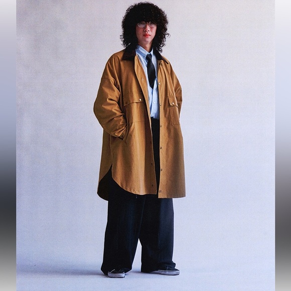 AJOBYAJO Oversized Wax Shirt Jacket Barn Chore Tan Brown NWT - Picture 4 of 16